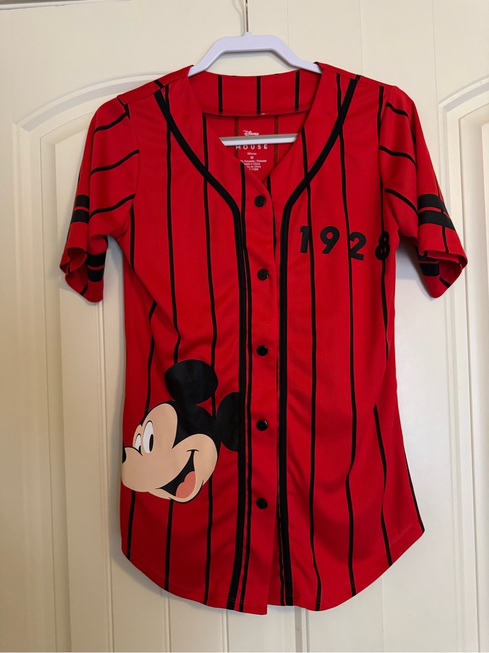 Disney Mickey Mouse 1928 Red Pinstripe Kids Baseball Jersey
